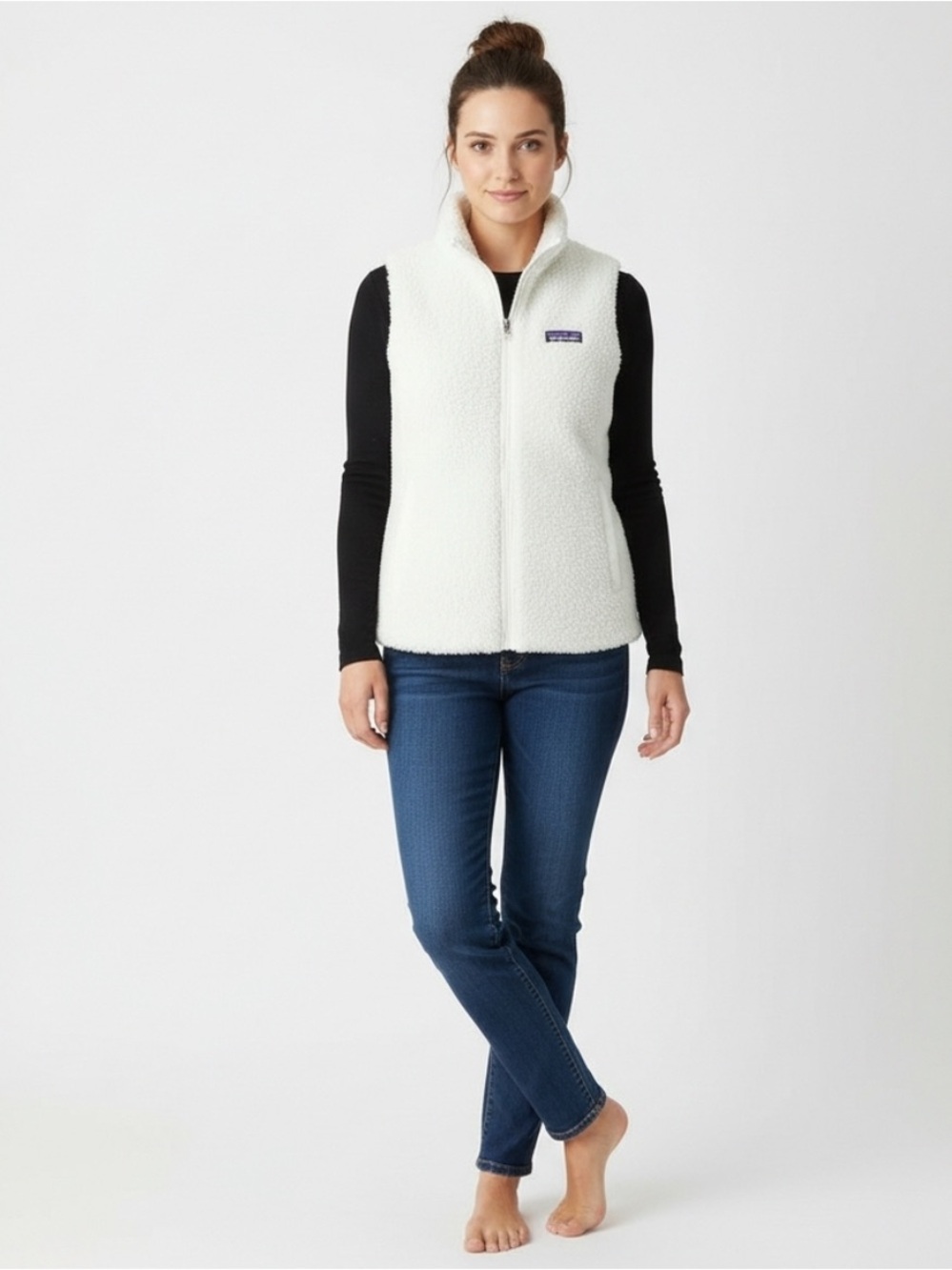 PATAGONIA LOS GATOS VEST White High Pile Fleece Full Zip Soft Warm Layering S